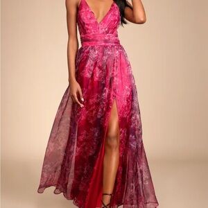 Elegant Pink Floral Maxi Dress